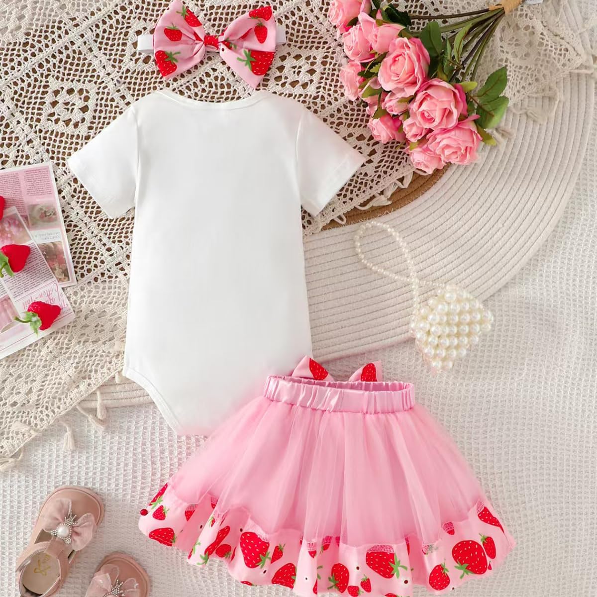 Baby Girls 1st Birthday Outfits Short Sleeve Romper Tutu Skirt Sets with Headband One Year Old Girl Clothes - Image 3