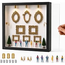 Black Mini Museum Shadow Box Frame with 3 LED Spotlights,10x10 inch