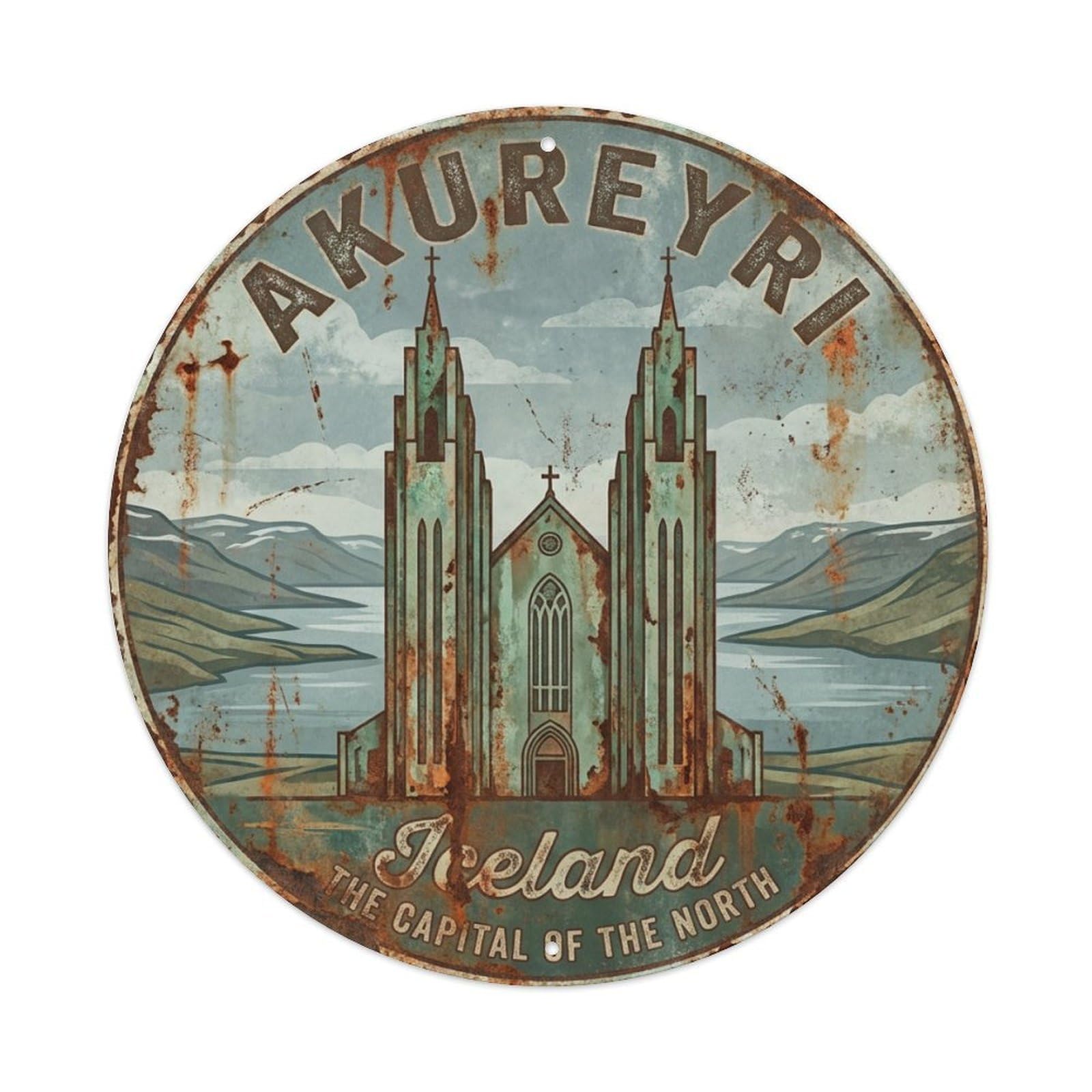 Galvaxio Style Retro Travel Iceland Akureyri 1 Metal Tin Sign