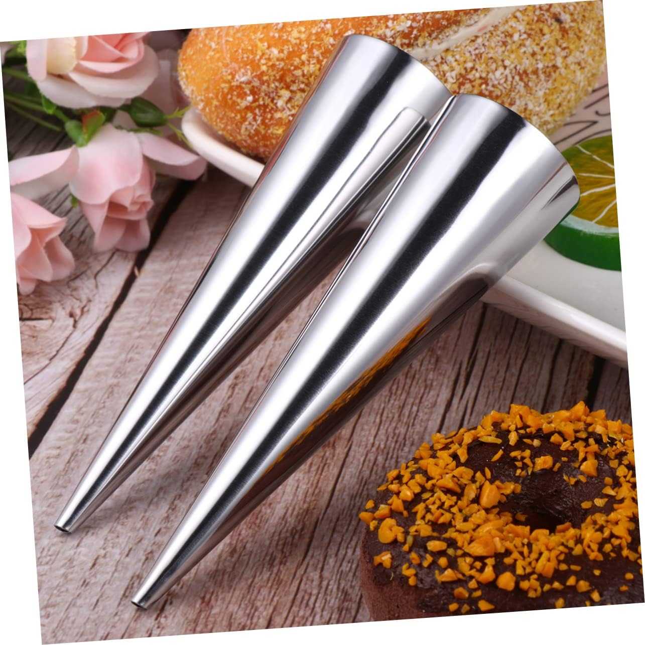 LABRIMP 9pcs Conical Stainless Steel Bread Baking Mold Croissant for Home Bakery for Making Delicious Bread Easy to Space-saving Design