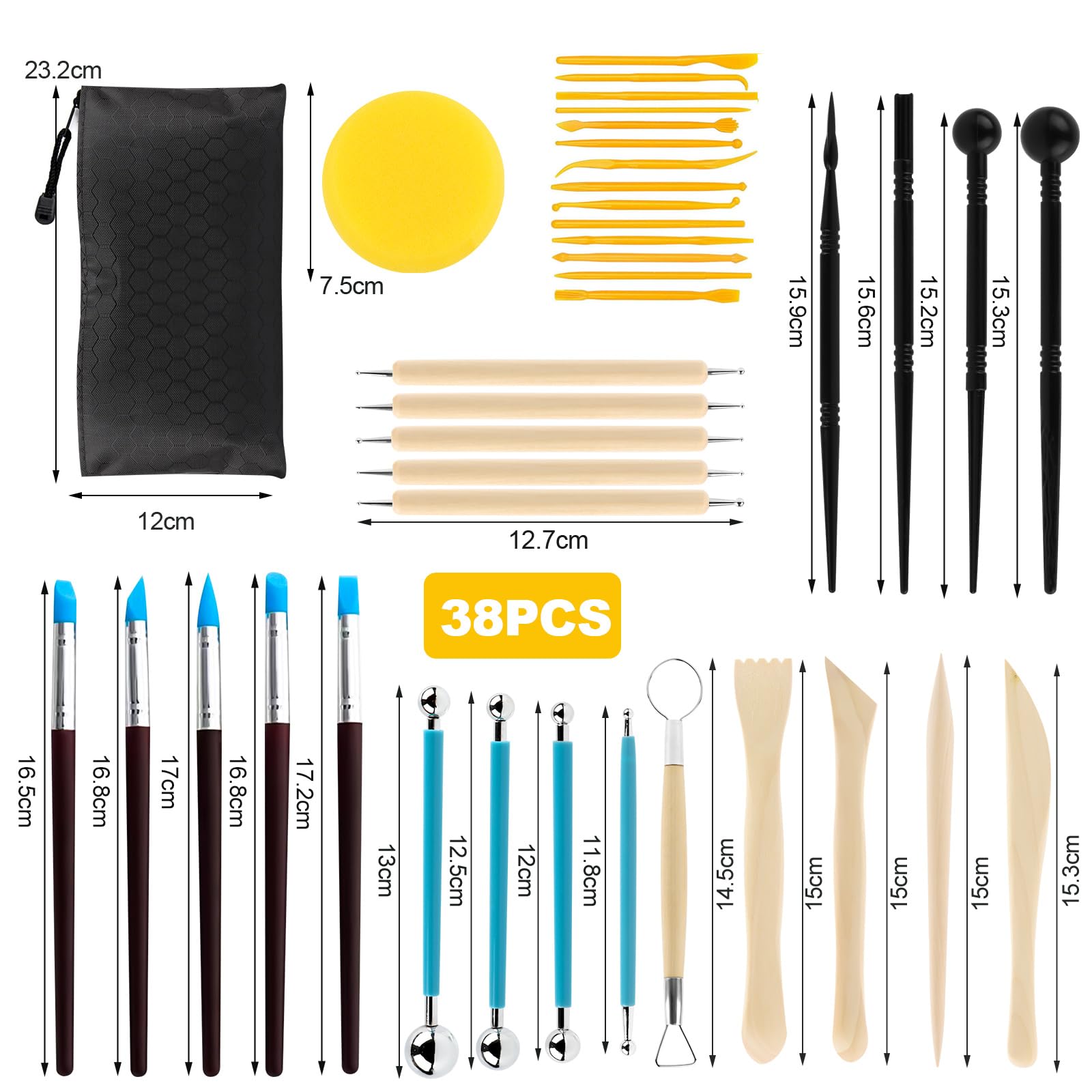 Kit 24 Outils De Modelage Argile - Pour Poterie, Sculpture, Céramique, DIY - Avec Sac De Rangement