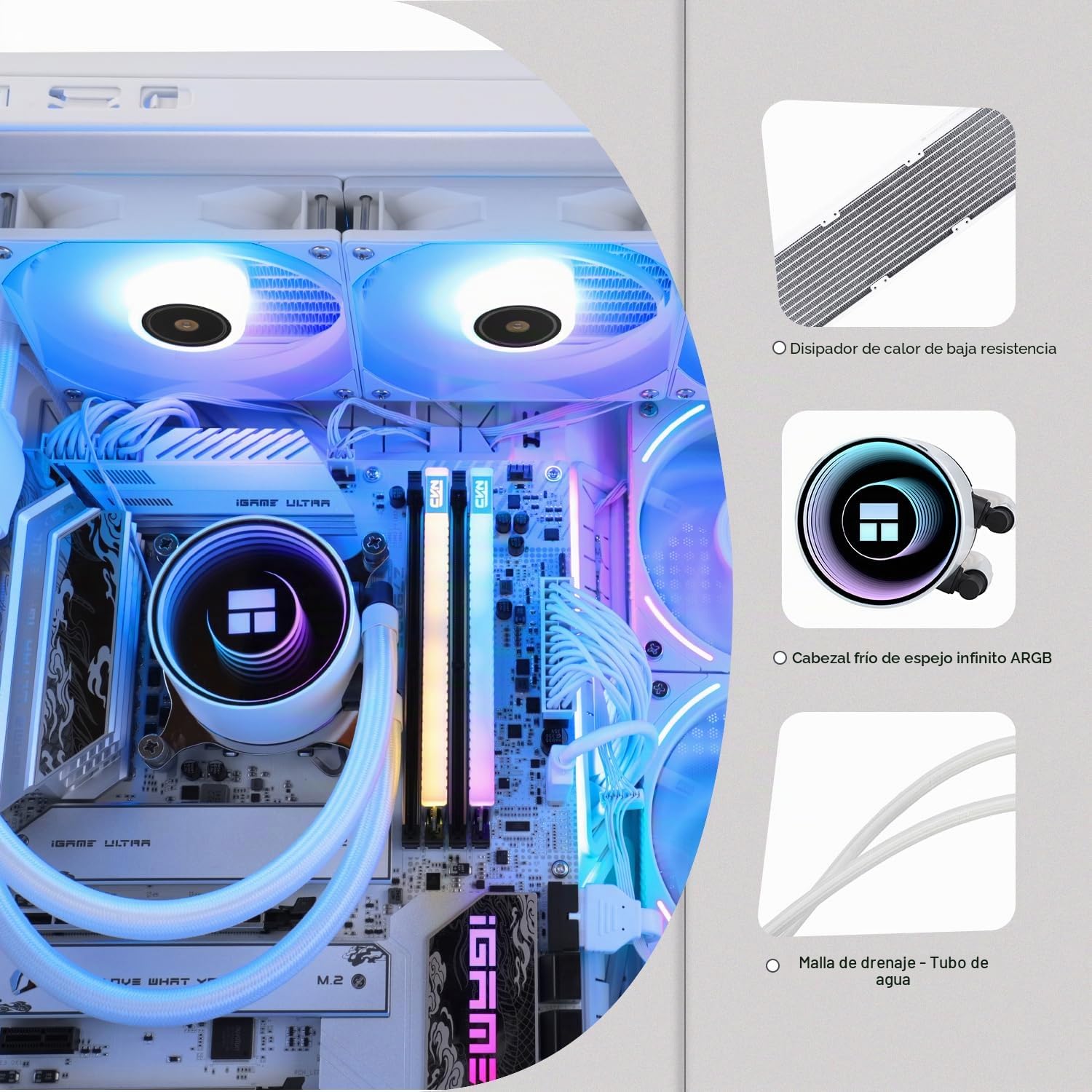 TR-Thermalright Frozen Notte 360 White ARGB V2 - Refrigerador de CPU líquido - Efecto espejo infinito, refrigeración Aio de 360 mm, ventilador de 3 PWM-2000RPM, para AMD AM4/AM5, Intel LGA1851/1700