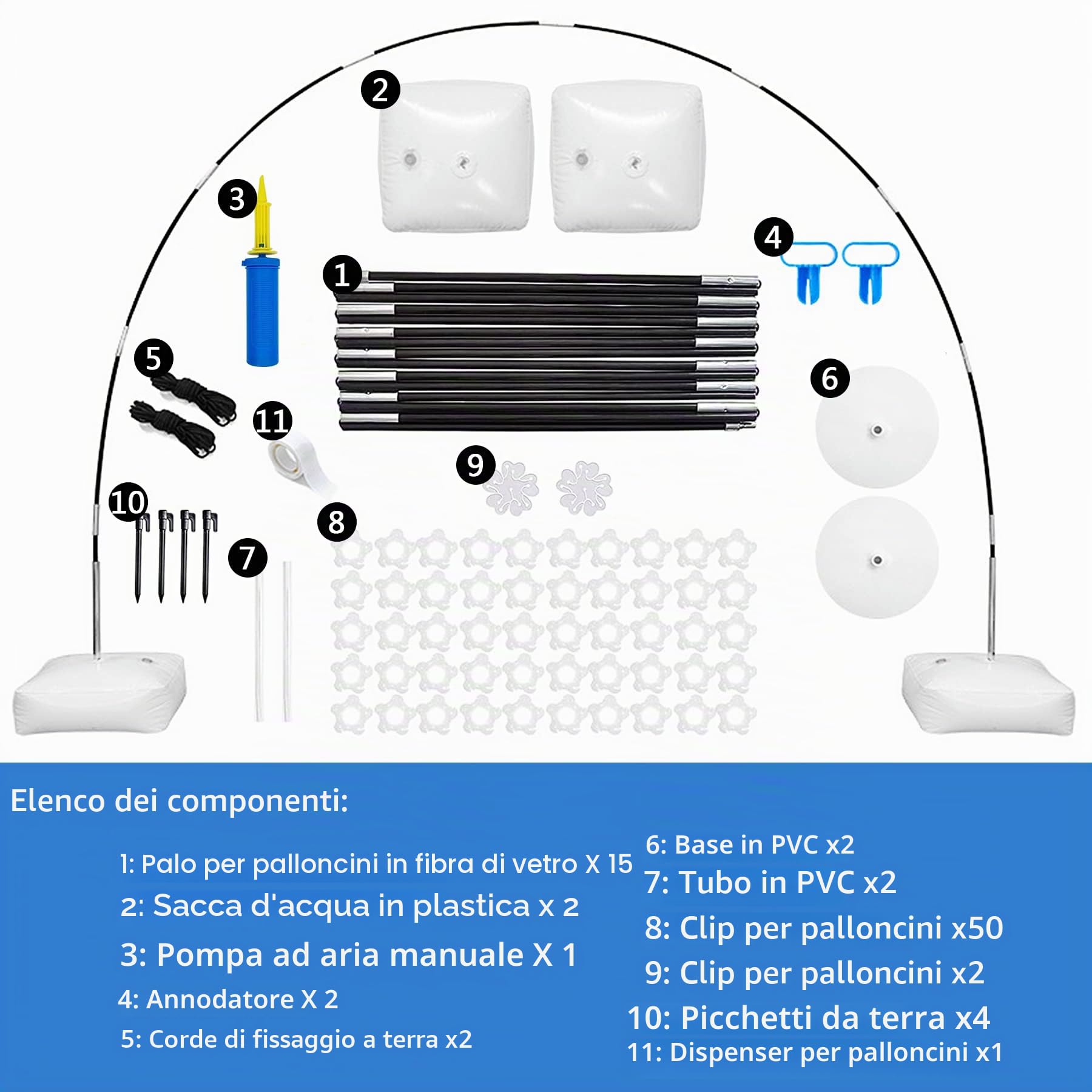 Kit Arco Palloncino Rotondo,Kit Arco Palloncini Bianco,Materiale Riutilizzabile,Supporto per Palloncini da Sscrivania Regolabile,utilizzato per compleanni,matrimoni,Natale e altre feste