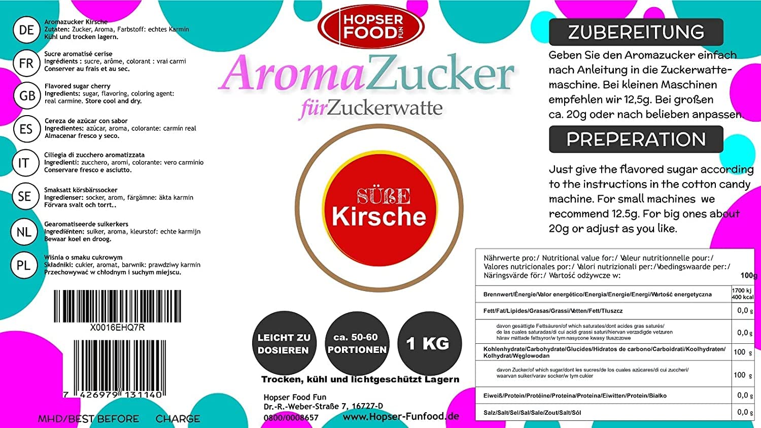 1 KG de azúcar de colores azúcar aromatizada para algodón de azúcar de colores | gusto cereza