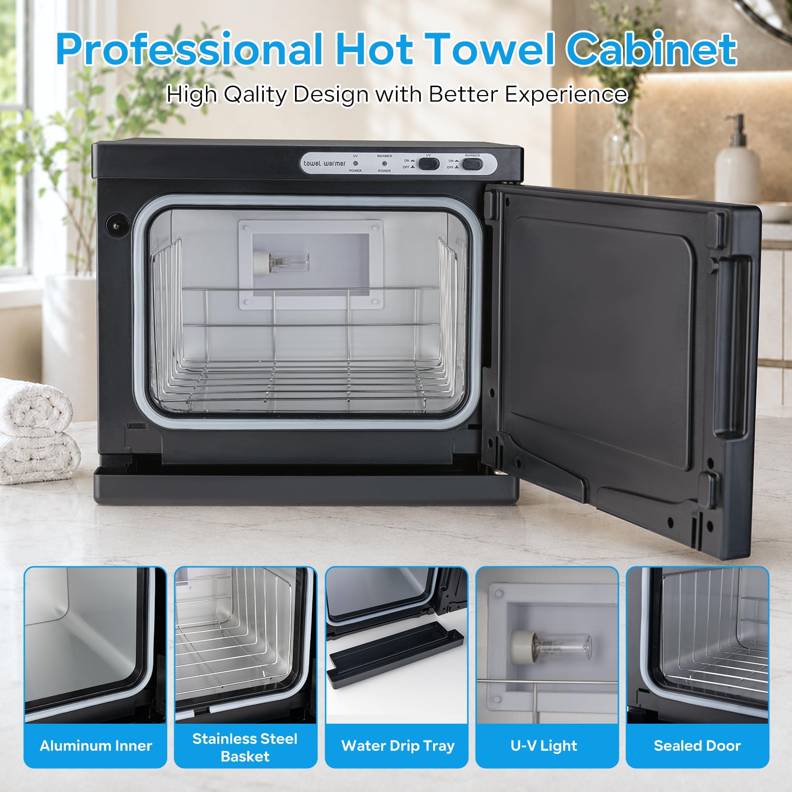8L Professional Hot Towel Warmer Cabinet with UV Light