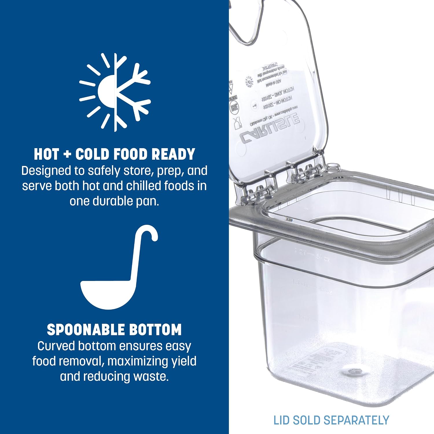 Carlisle FoodService Products Storplus Food Pan, Food Storage Container with Spoonable Corners for Catering, Buffets, Restaurants, Polycarbonate (Pc), 1/6 Size 6 Inches Deep, Clear