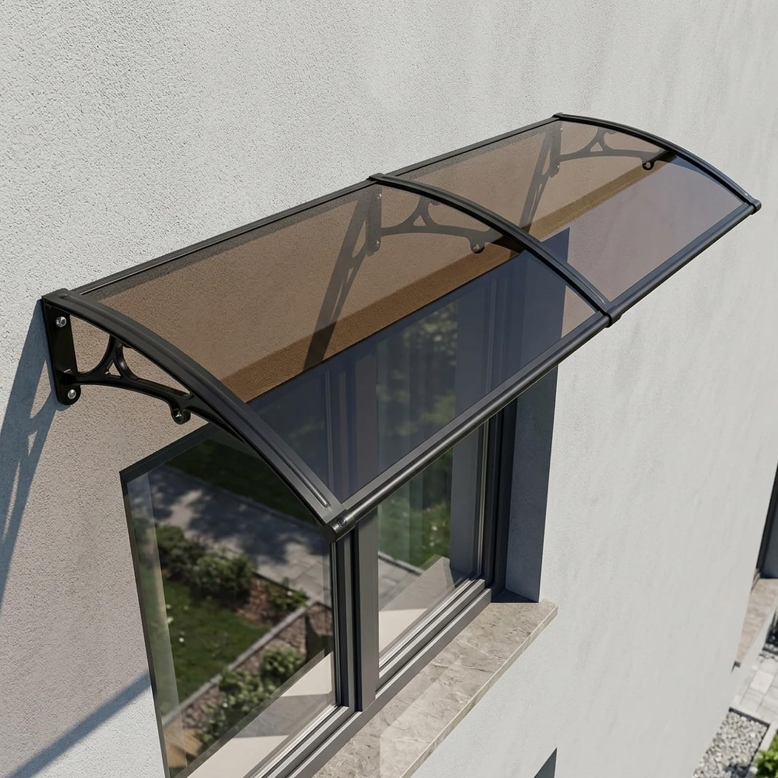 Daszek do drzwi wejściowych 200 x 60 cm, zadaszenie drzwi wejściowych, aluminium, zadaszenie wejściowe na taras, balkon, werandę, Tawny, czarny