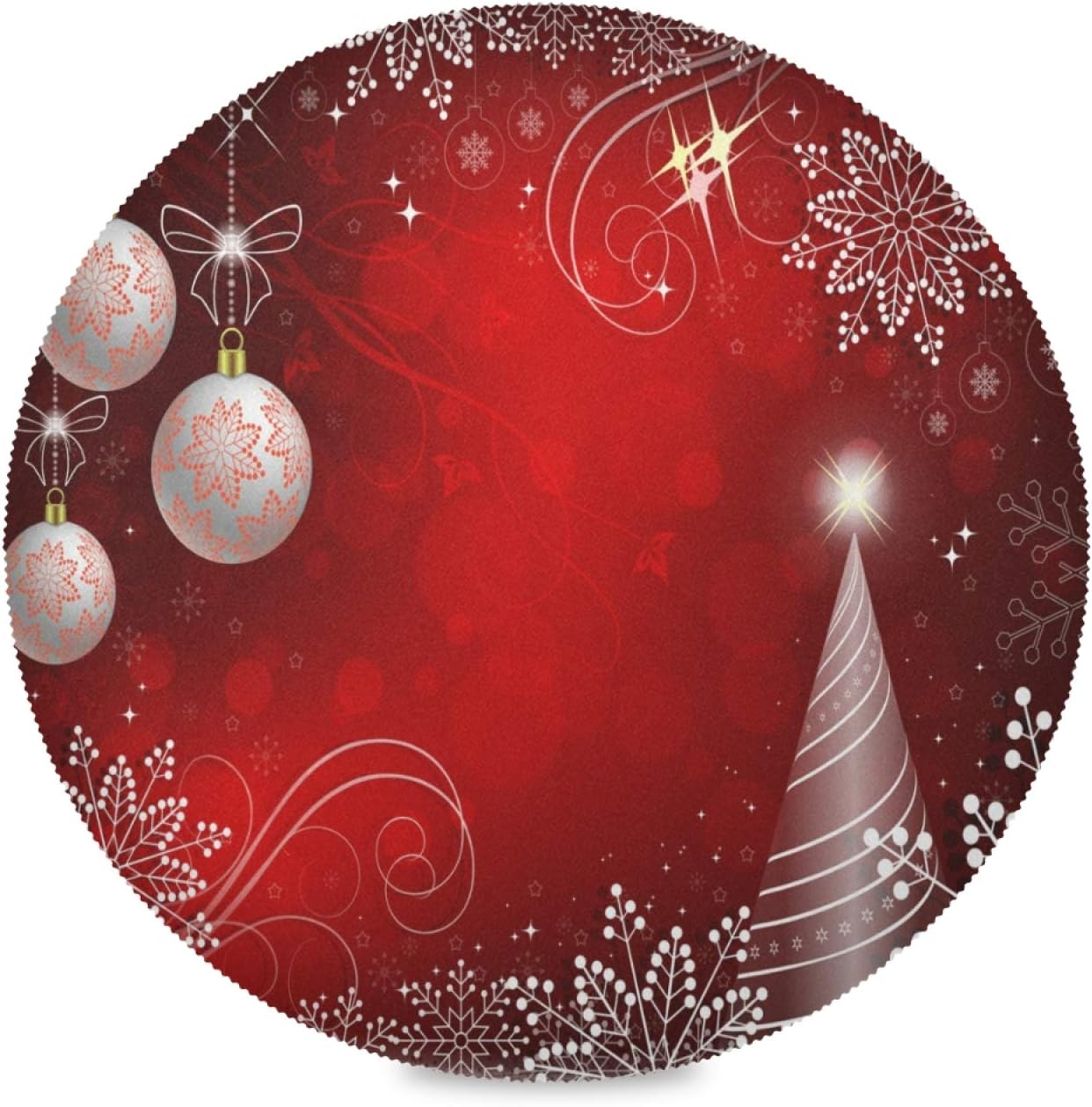 ALAZA Red Bright Christmas Round Placemats for Dining Table Placemat Set of 6 Table Settings Table Mats for Home Kitchen Holiday Decoration