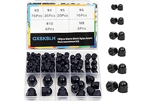 160PCS Acorn Cap Nuts Kit - Black Hex Nylon Bolt Nut Caps Metric UNC Assortment