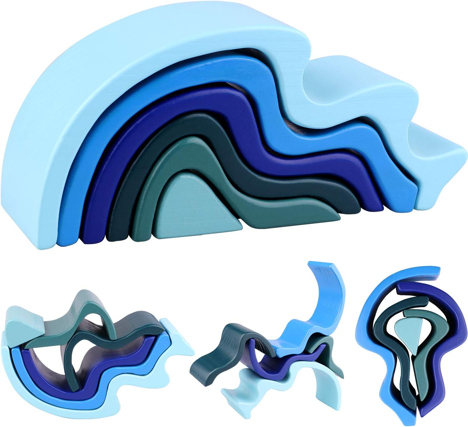 Lewo Wooden Rainbow Stacker Waves Nesting Puzzle Stacking Game Wooden