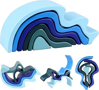 Lewo Wooden Rainbow Stacker Stacking Game Nesting Puzzle Blocks Montessori Educational Toy for Kids Baby Toddlers