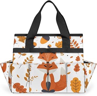 Fox Autumn Leaf Heavy Duty Garden Tool Bag with 10 Pockets | Waterproof Gardening Organizer Tote Bag with Sturdy Handle, Standable Upright, and Hard Bottom