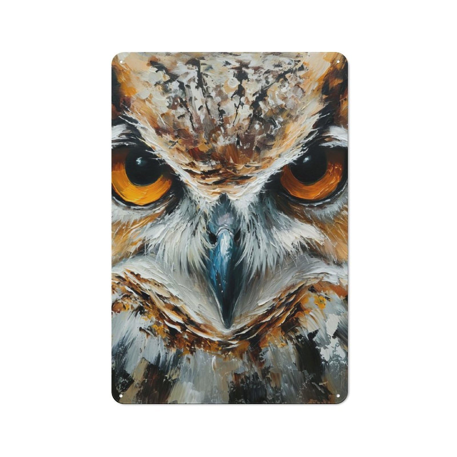 Owl Portrait Metal Wall Sign 30x20cm, Rustic Classic Pub Decor for Cafe, Pub, Workshop Or Home Bar