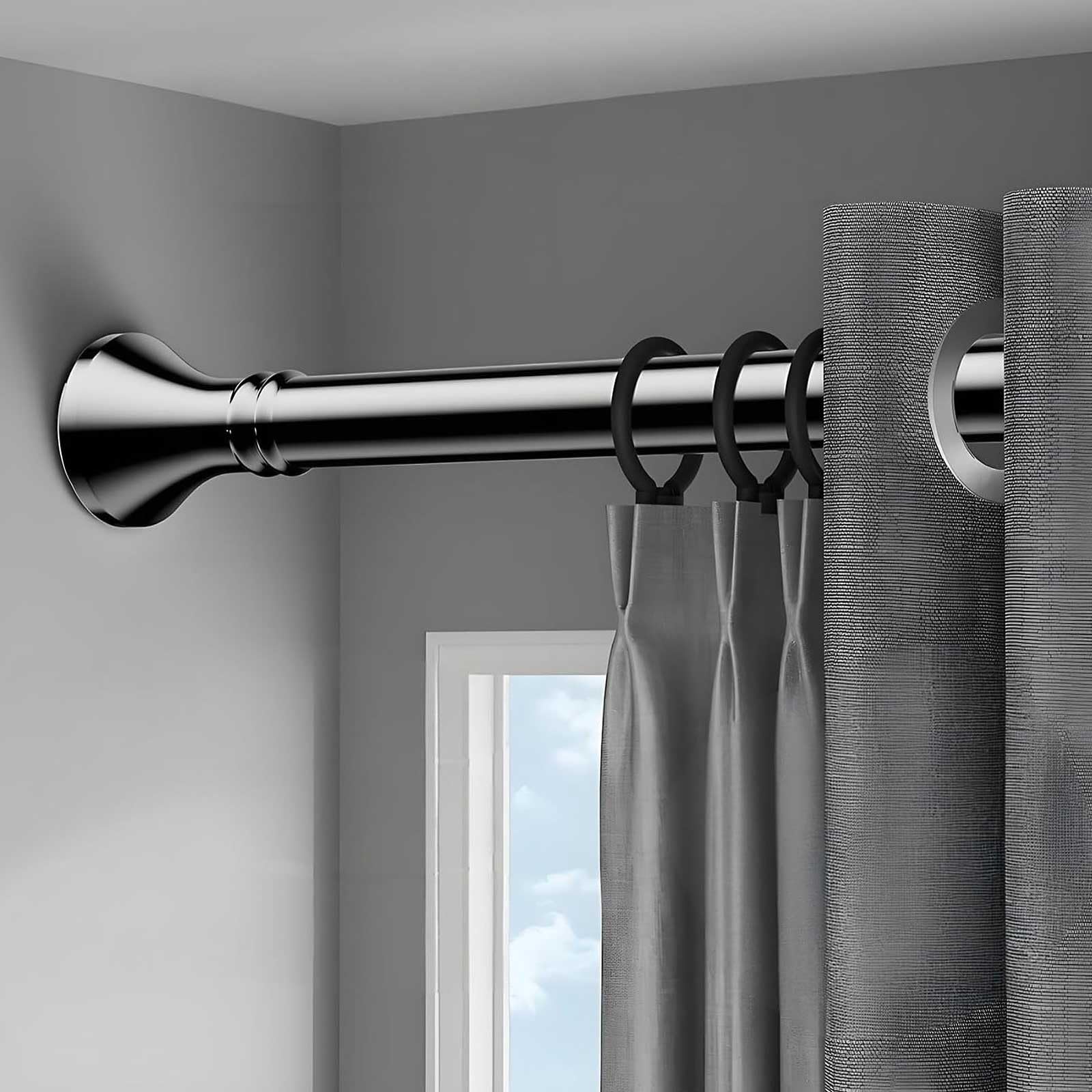 Tension Shower Curtain Rod No Drilling with Rings, Stainless Steel Adjustable Window Curtain Rod for Home, Bathroom, Closet, 16-197 In(Silver,160-250cm/63-98in)