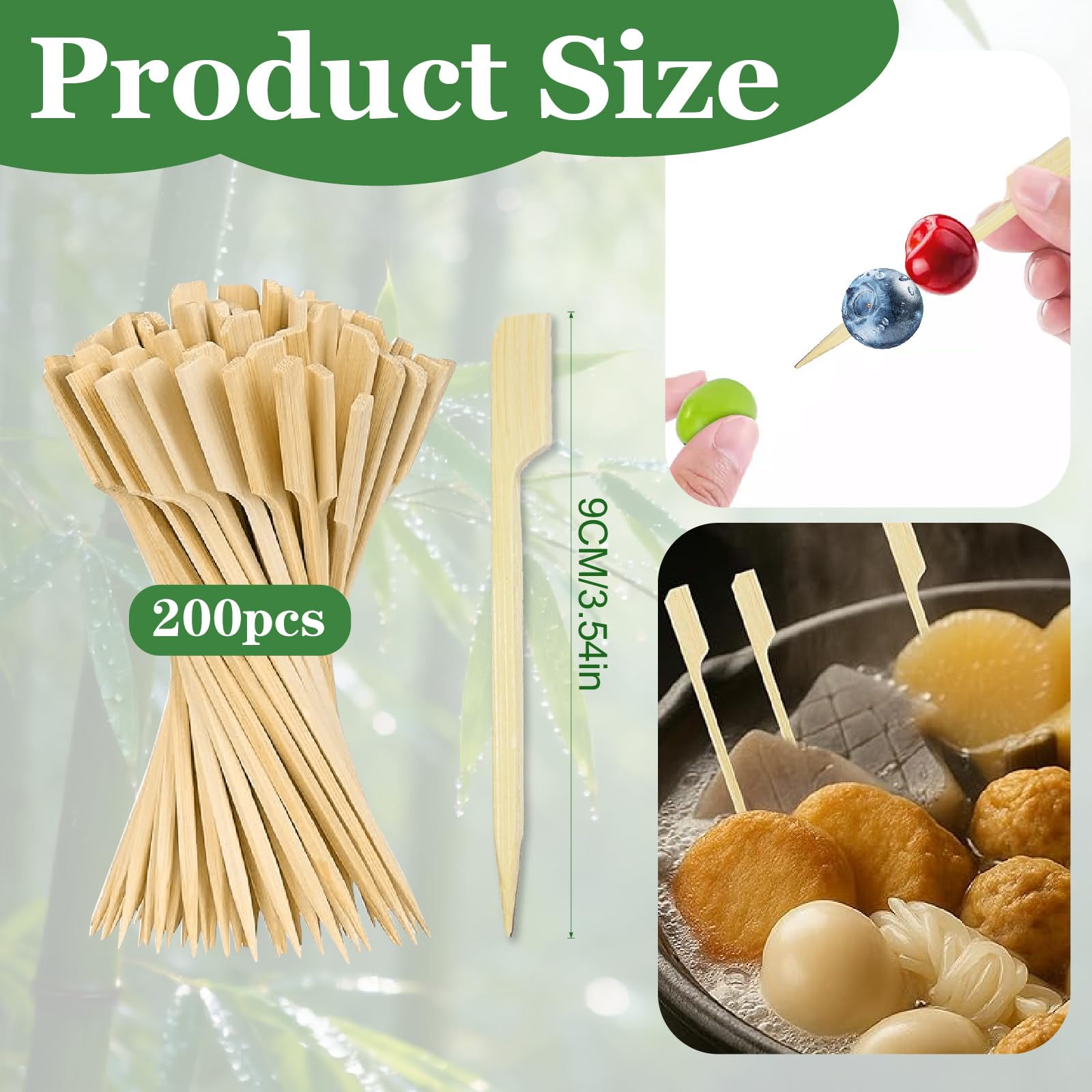 200 sztuk Finger Food Skewers, 9 cm szpikulce na palce, bambusowe wałki | Pałeczki koktajlowe, drewniane łopatki, rożny koktajlowe, pałeczki do grilla, szpikulce do przekąsek i przekąsek