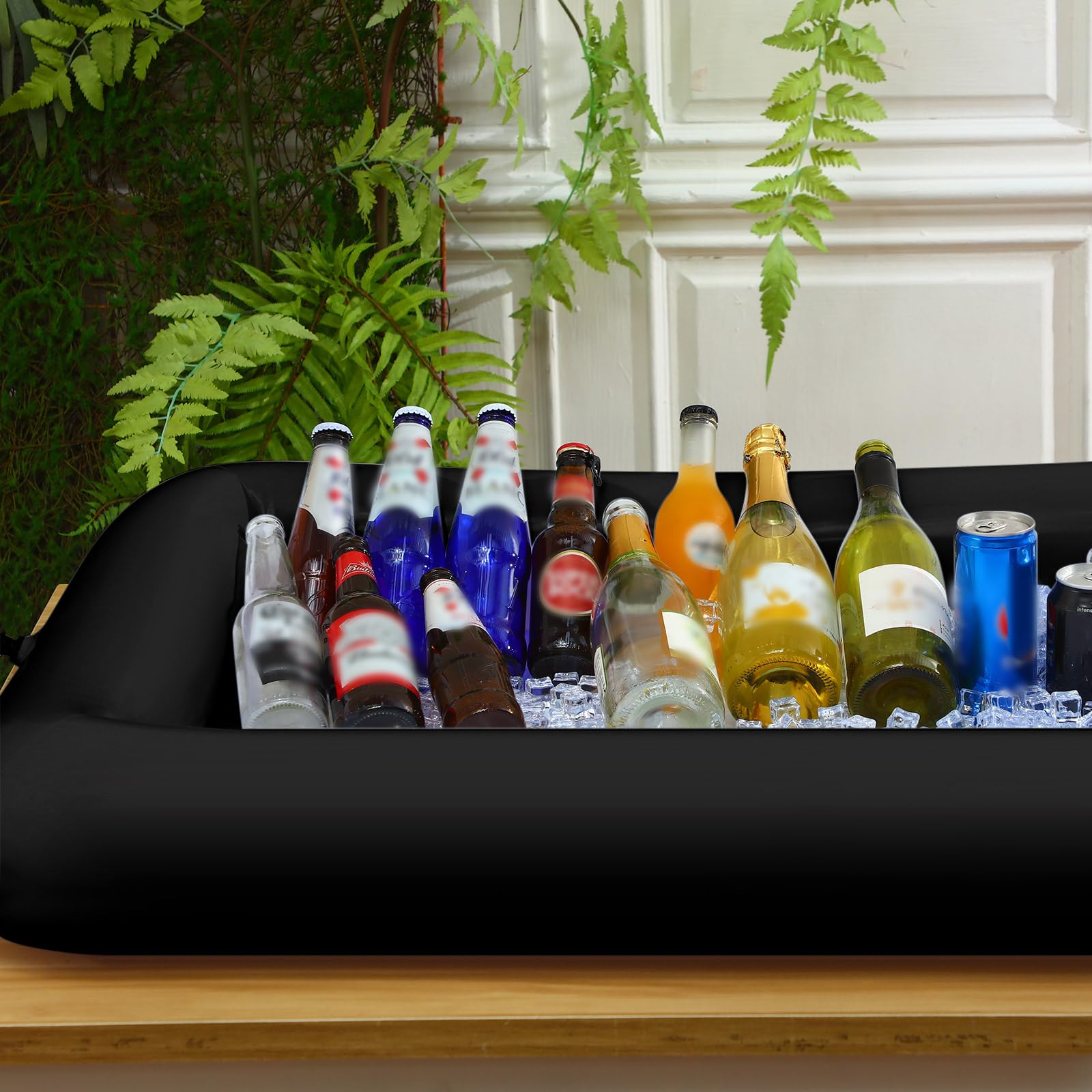 Halloscume Barra inflable grande de 72 x 30 x 5 pulgadas, barra inflable para servir hielo, buffet, bandeja de servir ensalada con tapón de drenaje para piscina, fiesta al aire libre, picnic (negro, 1