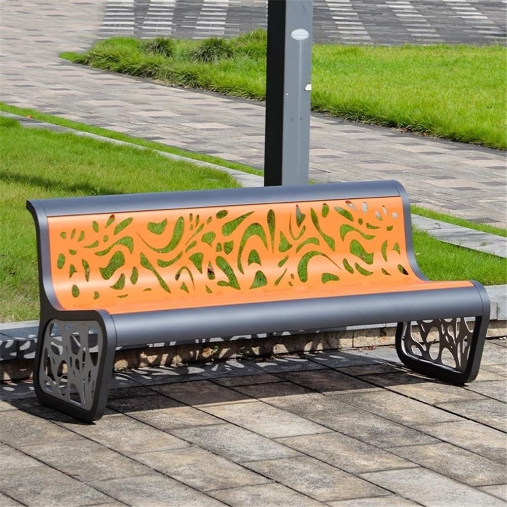 bancas de Patio Exterior Outdoor Backrest Bench, Steel Garden Chair with Openwork Pattern, for Balcony Terrace Leisure Benchs(Large)
