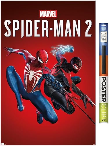 Trends International Marvel's Spider-Man 2 - Póster de pared de arte clave, 34 pulgadas de largo x 22.4 pulgadas, paquete de póster y clip