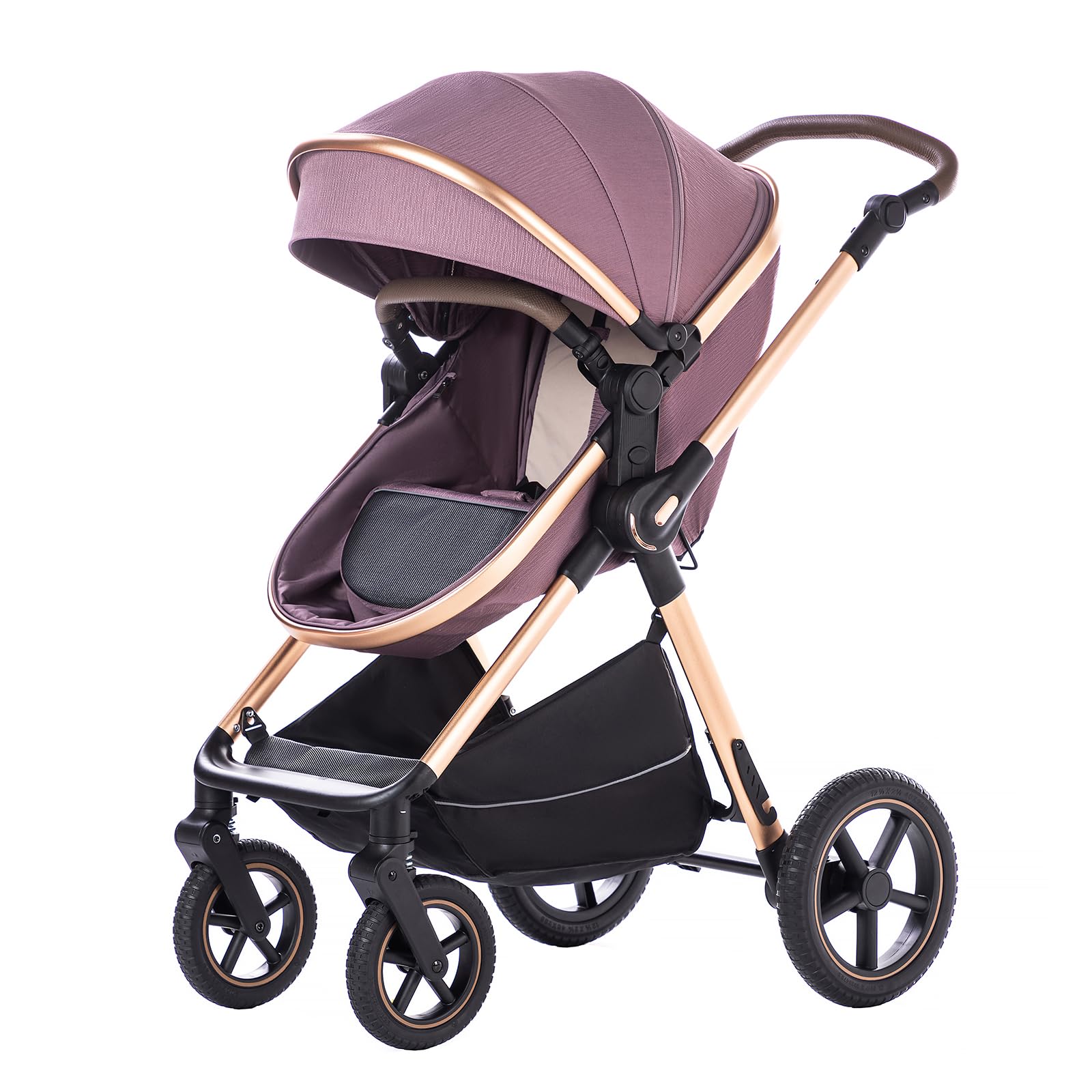 BEBBY Passeggino trio 3 in 1 Cannuccia Portatile Pieghevole Alto Telaio Alluminio Neonato (D2-Purple, H2-D)