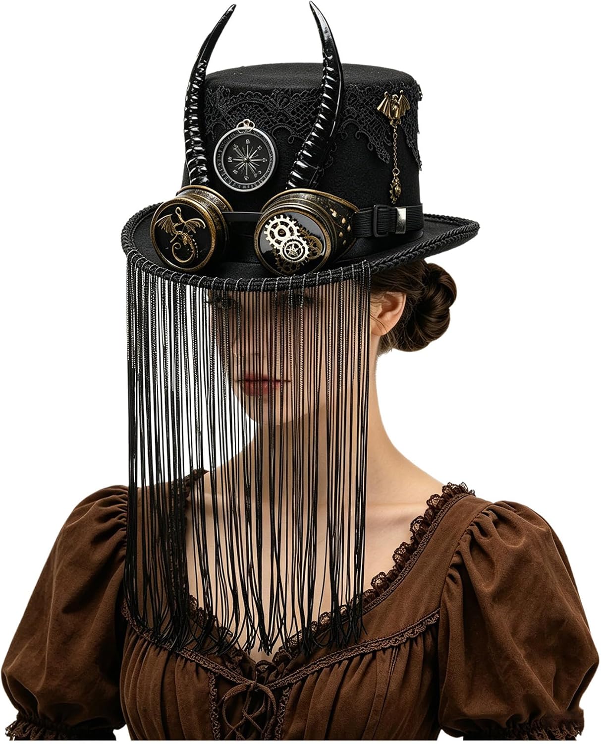 FEESHOW Adult Halloween Dress Up Gothic Punk Magician Hat Feather Hat for Dance Competition Cosplay Party