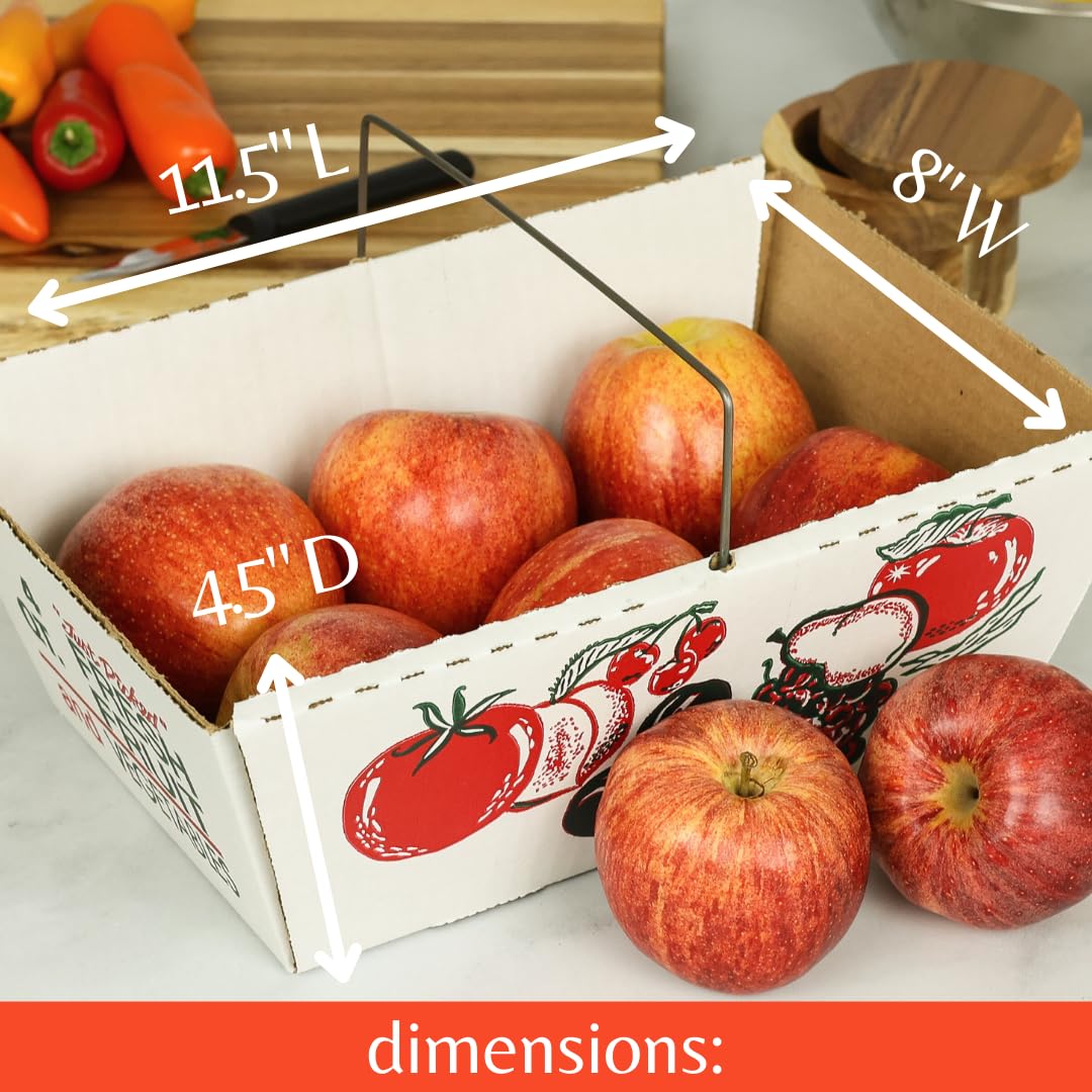 12 Stück – Wellpappe 4 Quart Obst- und Gemüsepflücktablett mit Metallgriff – starker Beeren-Erntekorb aus Karton