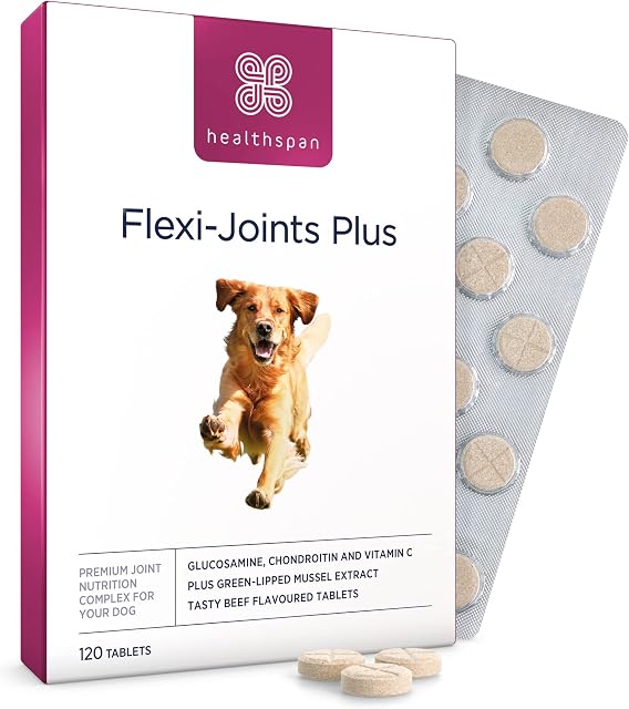 healthspan Flexi-Joints Plus For Dogs (120 Tablets) | 500mg Pure Glucosamine HCI Providing 40% More Glucosamine Than The Standard 2KCI Form | With Chondroitin | Beef Flavour