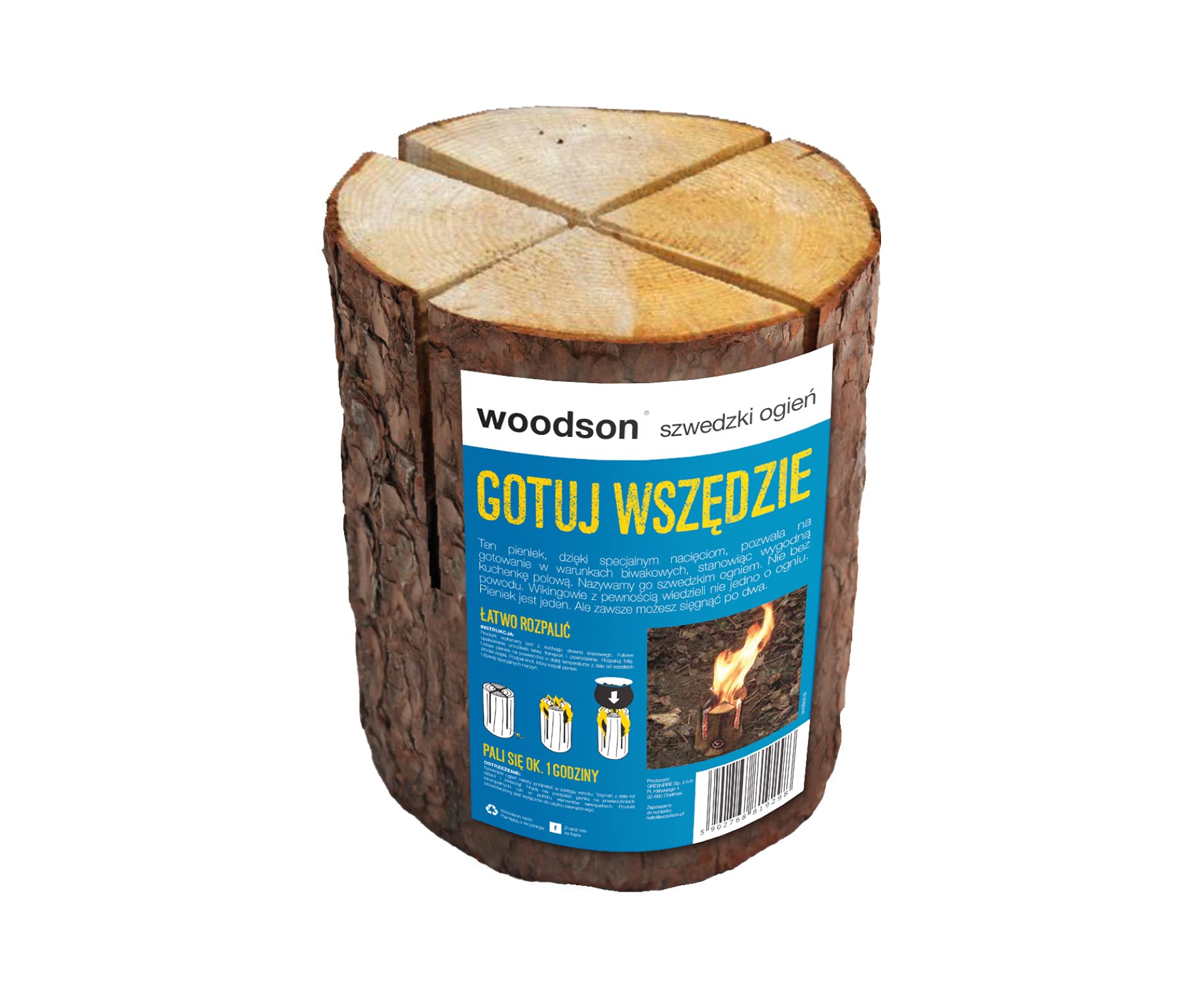 Woodson szwedzki ogień polowa kuchenka, gotowanie w plenerze, szybki ogień, pieniek drewna
