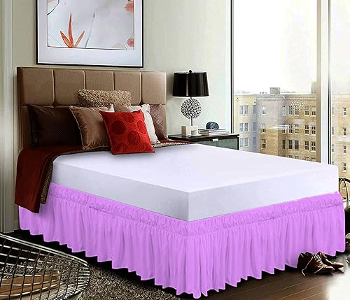 Miniatura 6 de Falda de cama con volantes envolvente con cinturón elástico ajustable, caída de 14 pulgadas, fácil de poner y quitar, mezcla de volantes de polvo