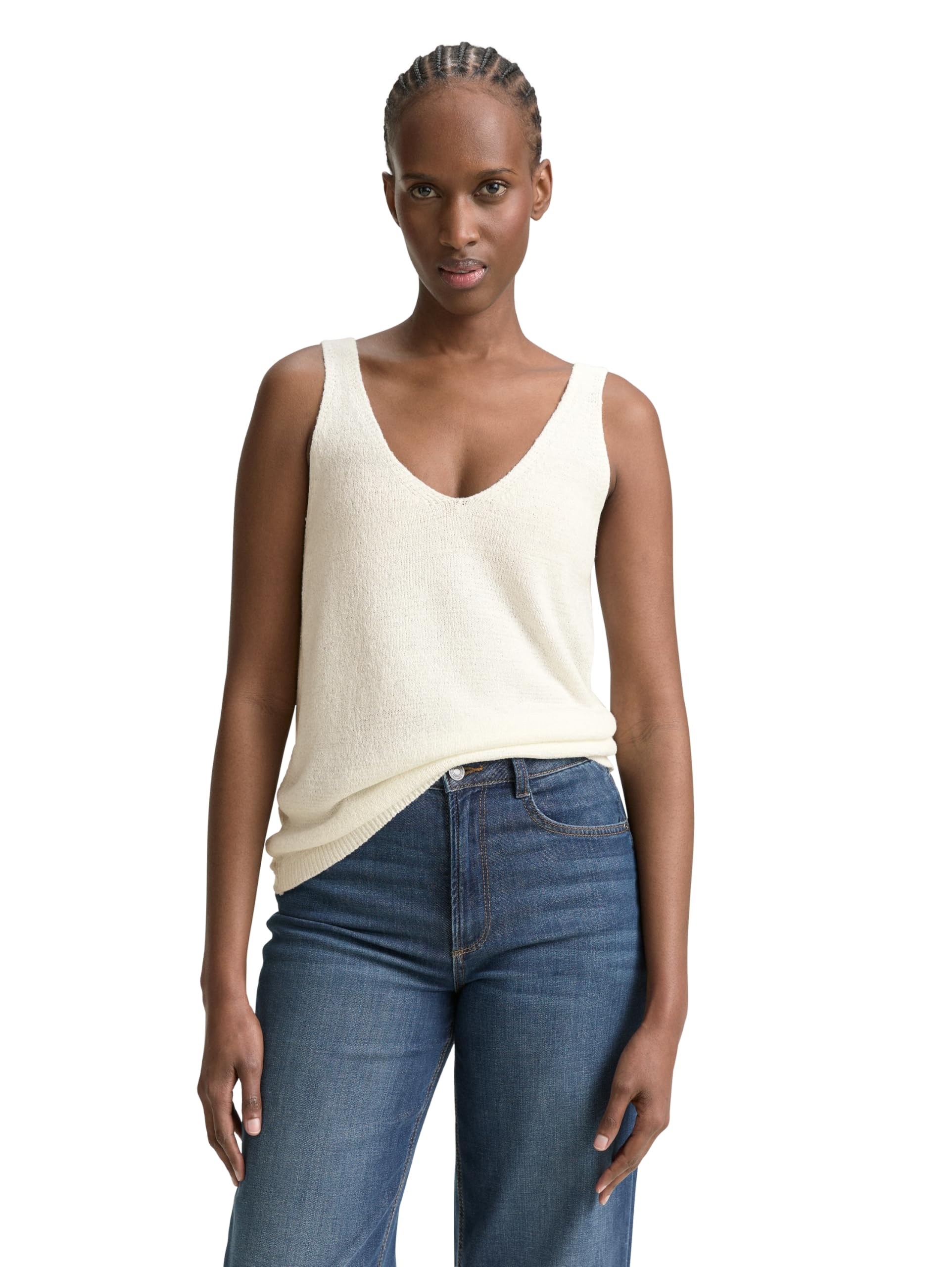 Tom Tailor Denim Damen Stricktop mit V-Ausschnitt