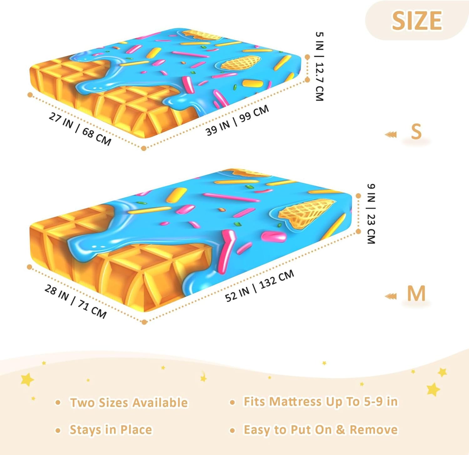Cartoon Blue Ice Creams Crib Sheets Soft Breathable Fitted Cotton Baby Crib Sheets Mattress Cover for Girl Boy, 52" x 28" x 9"