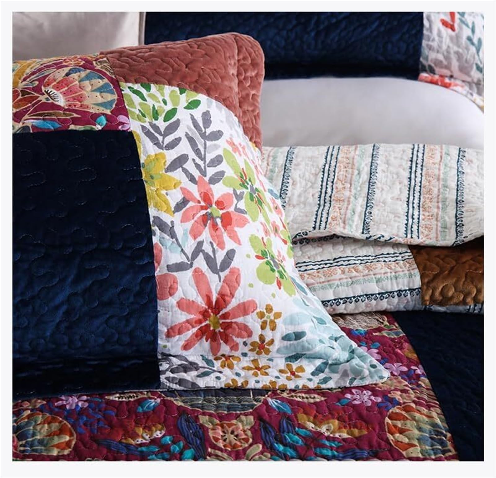 CUNTO GaRcan - Edredón de Cama de 3 Piezas con diseño Floral de Terciopelo Moran Grueso y Patchwork con Funda de Almohada (tamaño: 240 x 270 cm) (un Color, 240 x 270 cm)