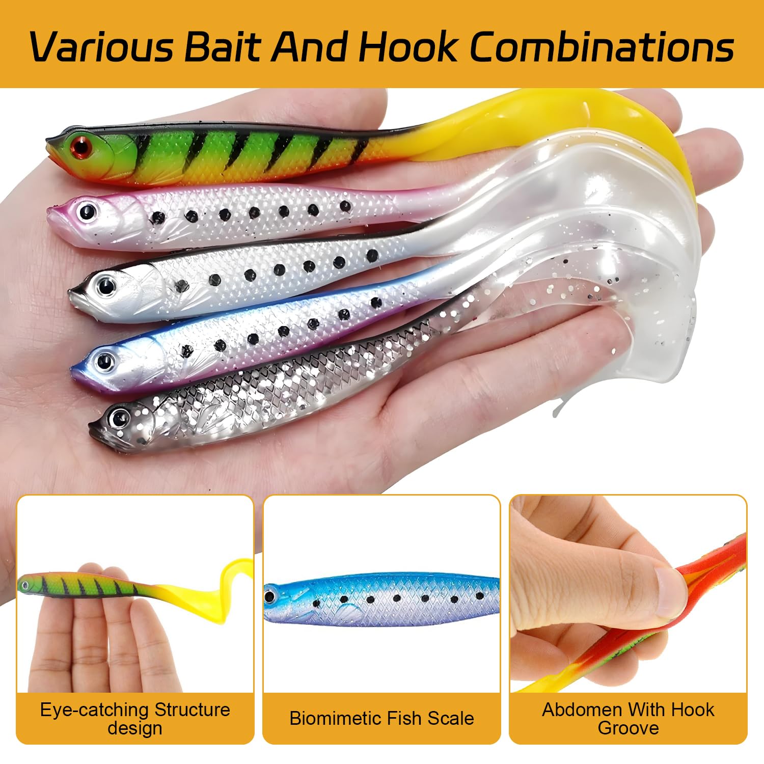 Señuelos Pesca Jig y Bait 48 Piezas 9cm 12cm 1g 2.5g Kit Spinning Lucio Black Bass