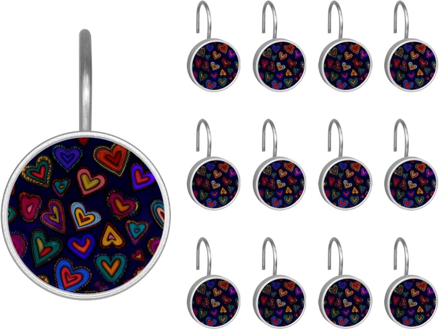 12PCS Orange Pumpkins Bats Shower Curtain Hooks Metal Rust Resistant Decorative Shower Curtain Hooks Bathroom Decorations