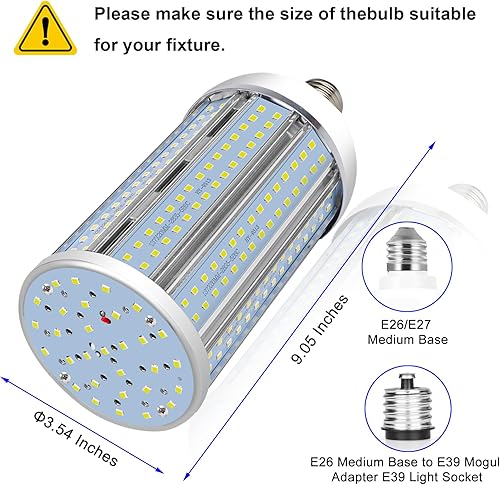 Miniatura 5 de Paquete de 2 bombillas LED de maíz de 100 W, 10000 lúmenes, 5000 K, luz diurna, E26E39, bombilla de maíz LED para exteriores, interiores, garaje,