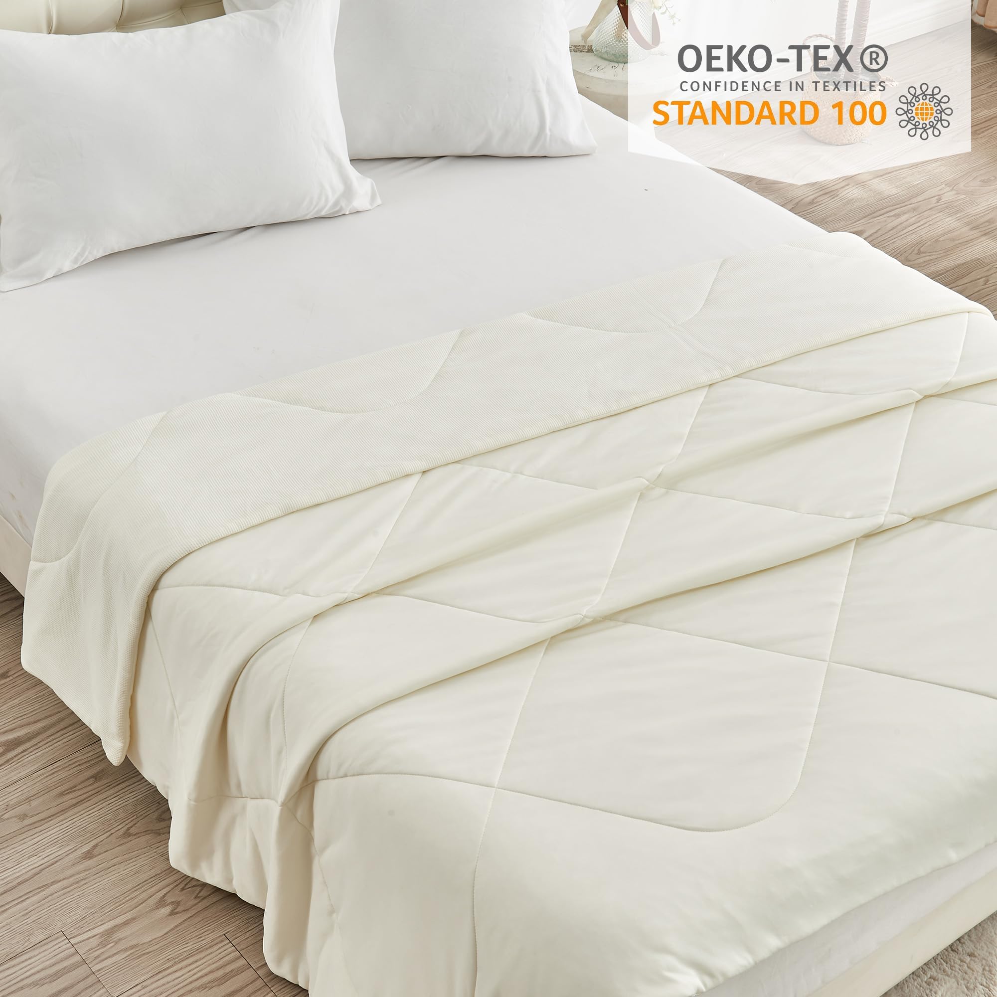 UNIKOME Coperta Rinfrescante 220x240cm, Coperta Estiva Double-face Per L'estate, Piumino Rinfrescante Leggero Per Le Persone, Per Dormire Coperta Rinfrescante Lavabile, Oeko-Tex (bianco Latte)