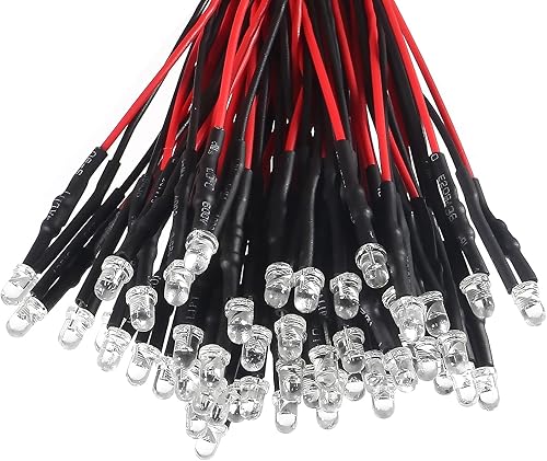 Miniatura 2 de 50 unidades de diodos LED precableados de 0.118 in y 12 V, luz blanca ultra brillante con resistencia e indicador de cable, lámpara de bombilla de