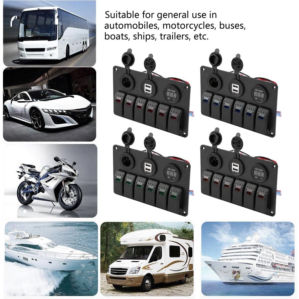 Pannello Interruttori, 12V 24V 6 Gang Car Boat Marine LED Rocker Switch Panel Dual USB Voltmetro Accendisigari(Rosso)