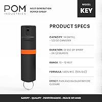 Vista 3 de POM Premium Pepper Spray Keychain, Quick Release Access Flip Top Safety, Police Grade OC Formula with UV Marking Dye, 25 Precision Bursts, 10 Foot