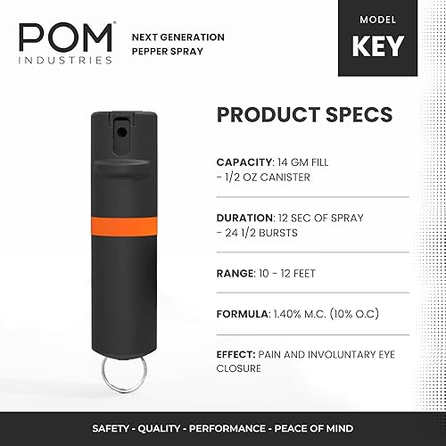 Miniatura 3 de POM Premium Pepper Spray Keychain, Quick Release Access Flip Top Safety, Police Grade OC Formula with UV Marking Dye, 25 Precision Bursts, 10 Foot
