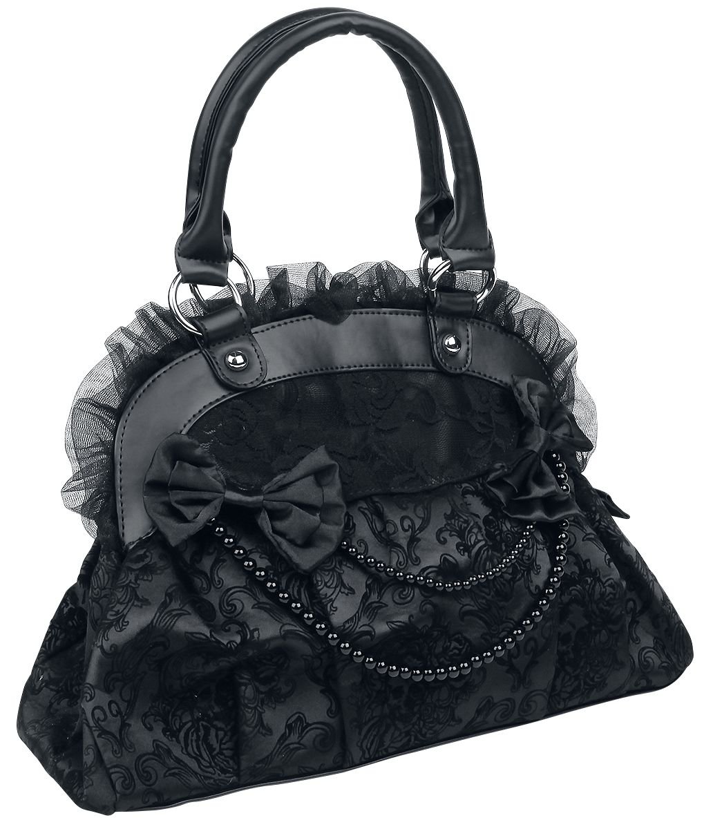 Reinvention Victorian Gothic Handbag Flocked Skulls with Bows and Lace Bag Purse