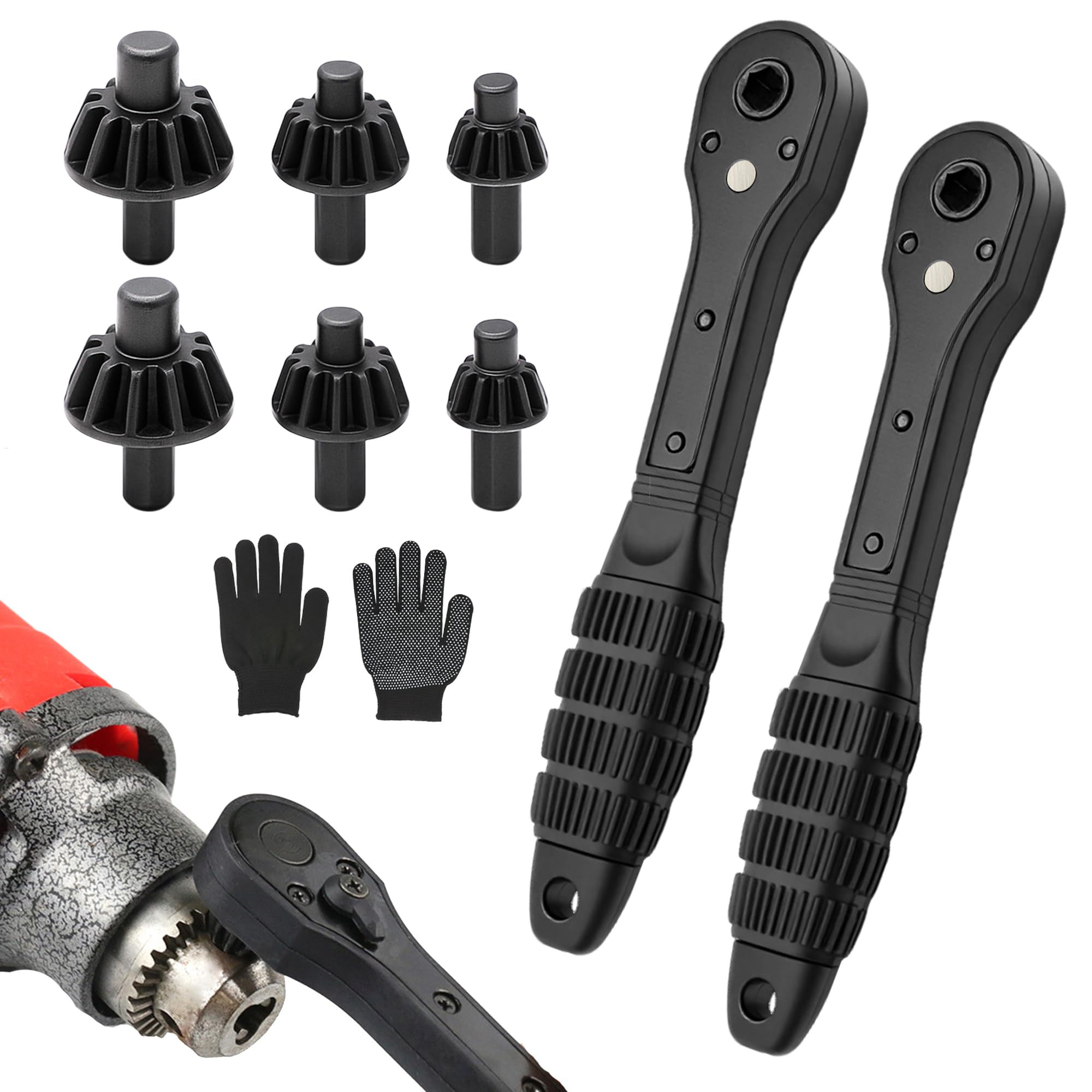 Drill Chuck Key Ratchet Wrench, 3-in-1 Universal Chuck Key Replacement with 3 Sockets, Anti-Slip Handle, Compatible with Most Electric Drill, Drill