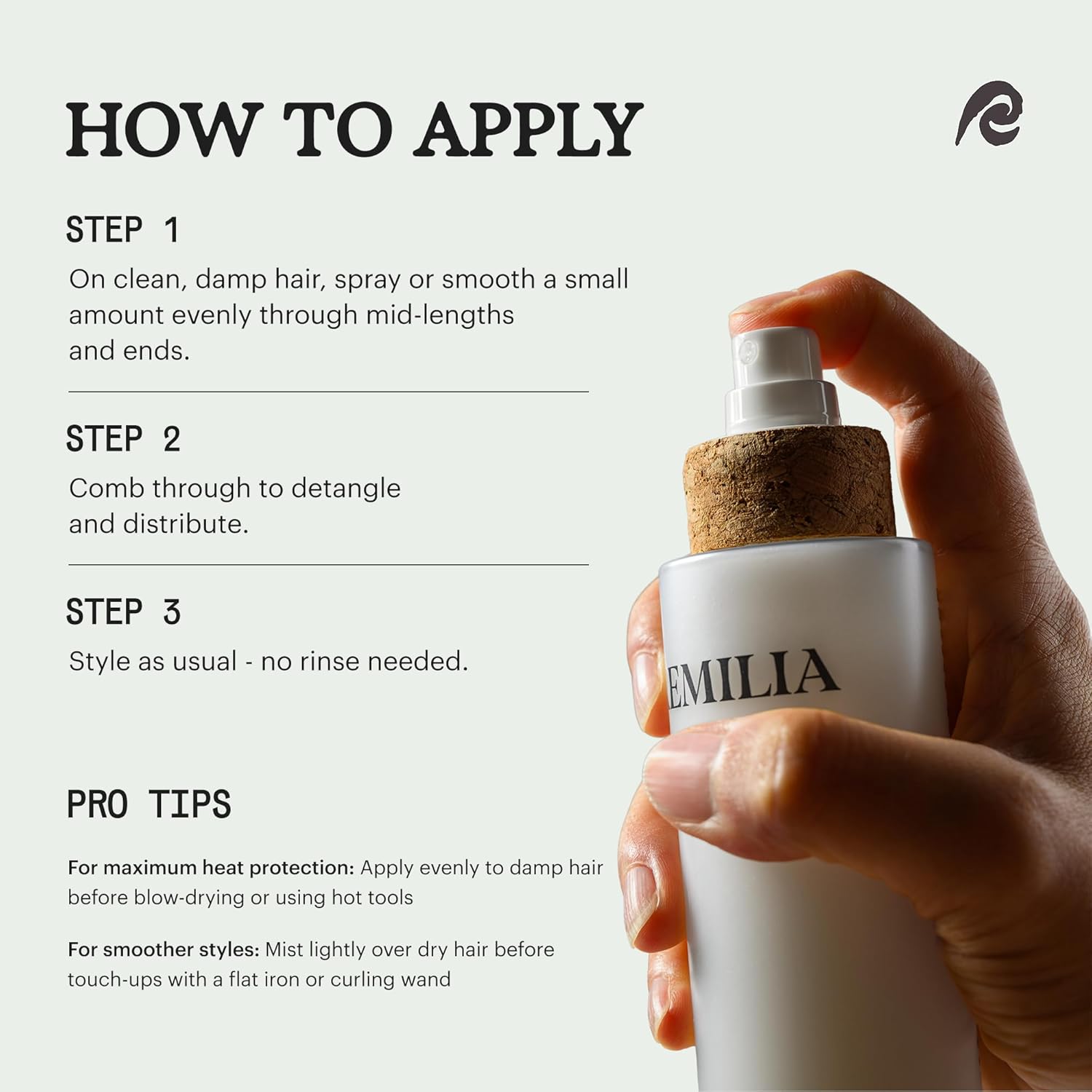 Remilia Rice & Shine Leave-In Conditioner Spray for Detangling- Heat Protectant with Rice Protein and Botanical Oils for Color-Treated Hair - Made in USA - 6.7 fl oz – 200 ml