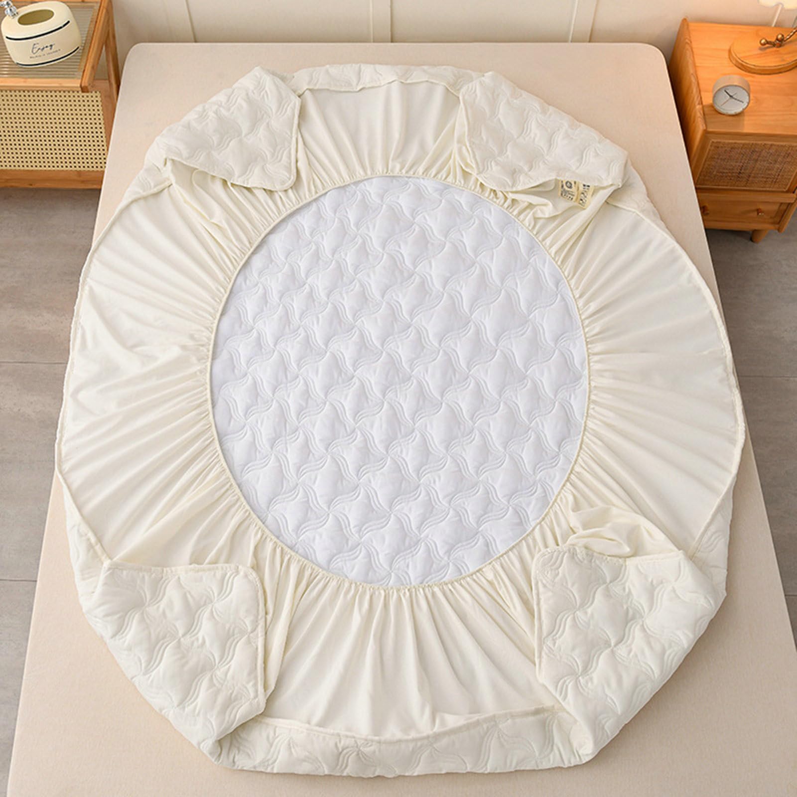 Lenzuolo con Angoli 180 200, Lenzuolo Con Angoli con 2 Federe in Cotone lavato Motivo geometrico Morbido e Lavabile in Lavatrice, Beige Bianco, 180 x 200cm + 30cm