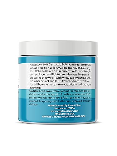 Miniatura 6 de Planet Eden 10% glicólico y ácido láctico piel química Peel exfoliante almohadillas  60 almohadillas para piel sensible y seca  hidrata, elimina