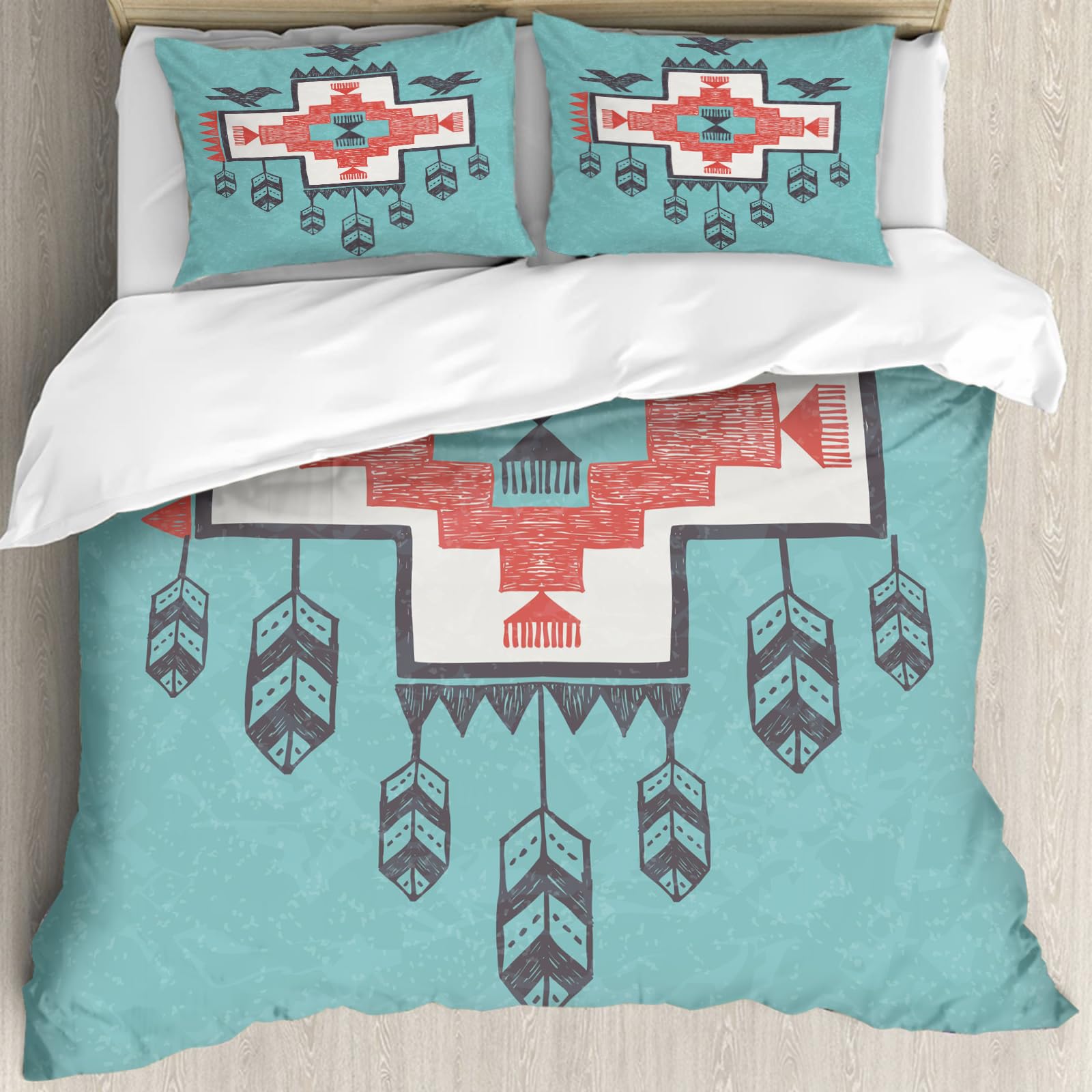 Housse de couette ornement ethnique 228x264cm au dessin tribal fait main haut de gamme