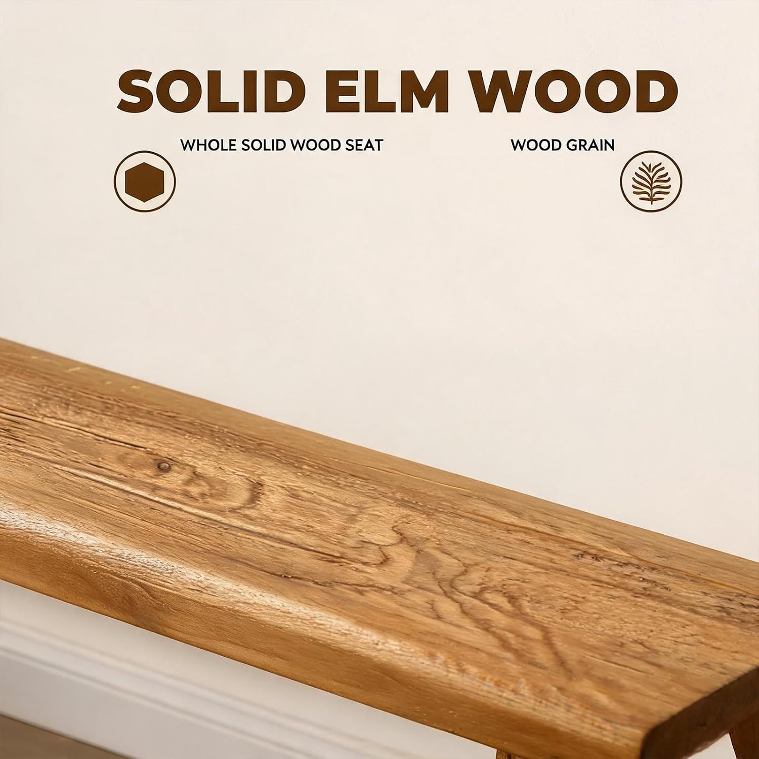 Rustic Farmhouse Wooden Bench Indoor, Narrow Solid Wood Entryway Bench with Slim Skinny Design, Sturdy Stable for Bedroom, Dining Room, Hallway or End of Bed, Natural Finish