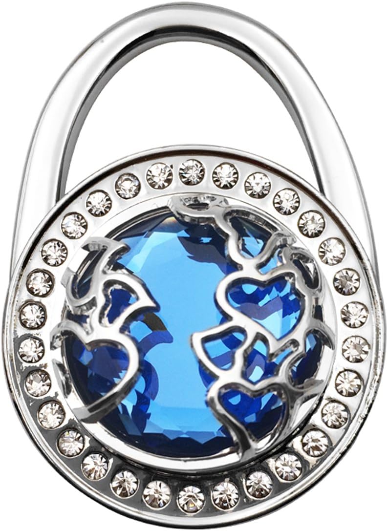 Handbag Hangers Hook Holder for Table Desk, Aprilday Lightweight Heart Cut-out Crystal Diamond Foldable Shoulder Handbag Purse Instant Bag Hanger Held Hooks Holder Storage for Women Girls(Blue)