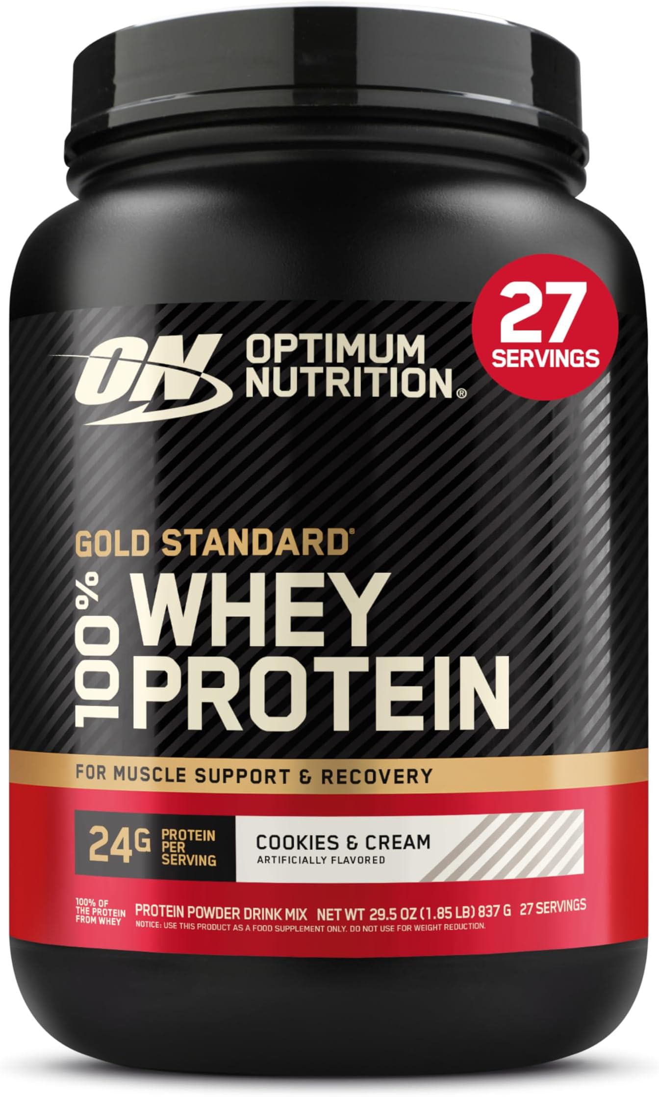 OPTIMUM NUTRITION (ON) GOLD STANDARD 100% WHEY COOKIES & CREAM 1.85LB 28 SERVINGS 896 G