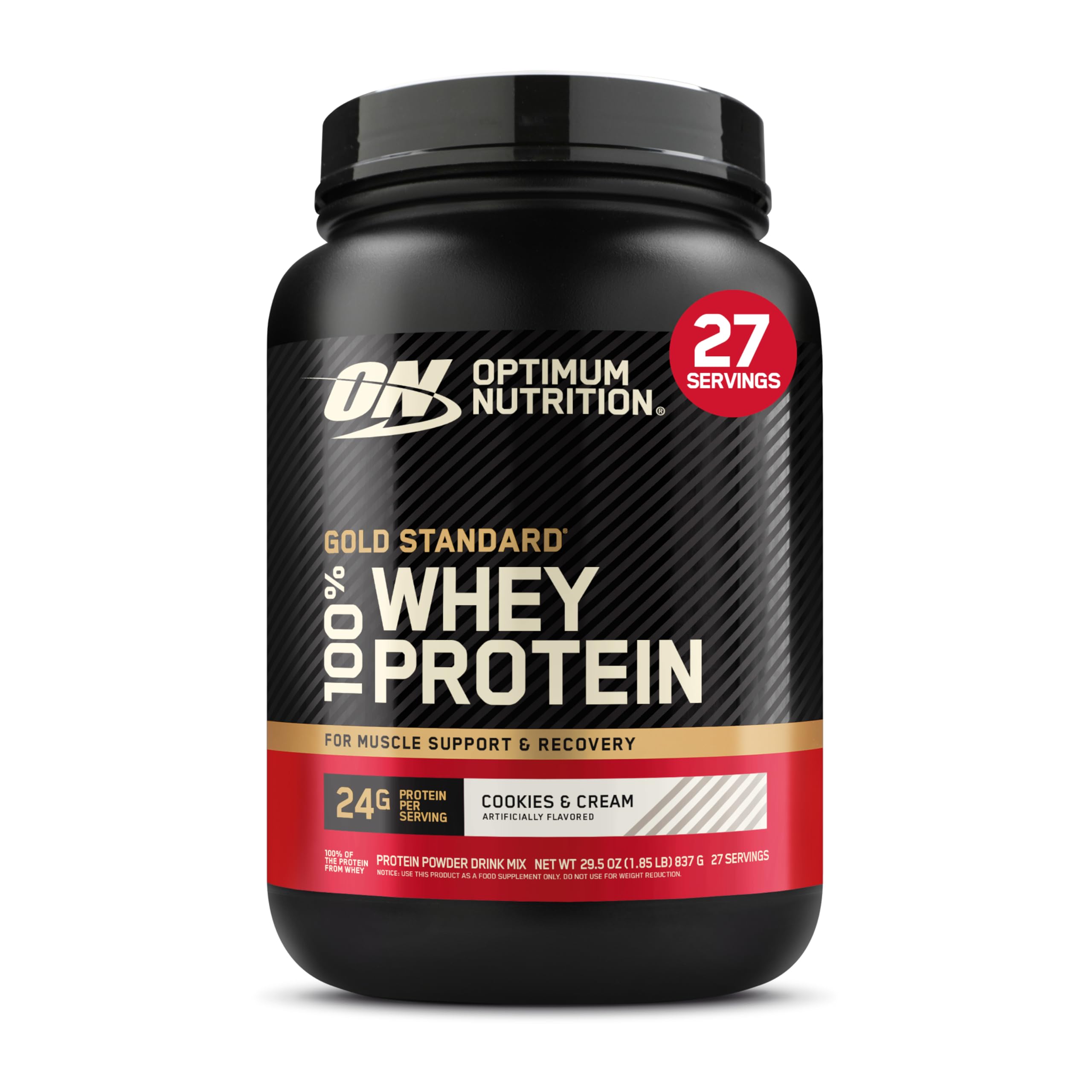 Optimum Nutrition Gold Standard 100% Whey Protein Cookies & Cream 2 lb | High Protein Powder for Muscle Recovery - main product image
