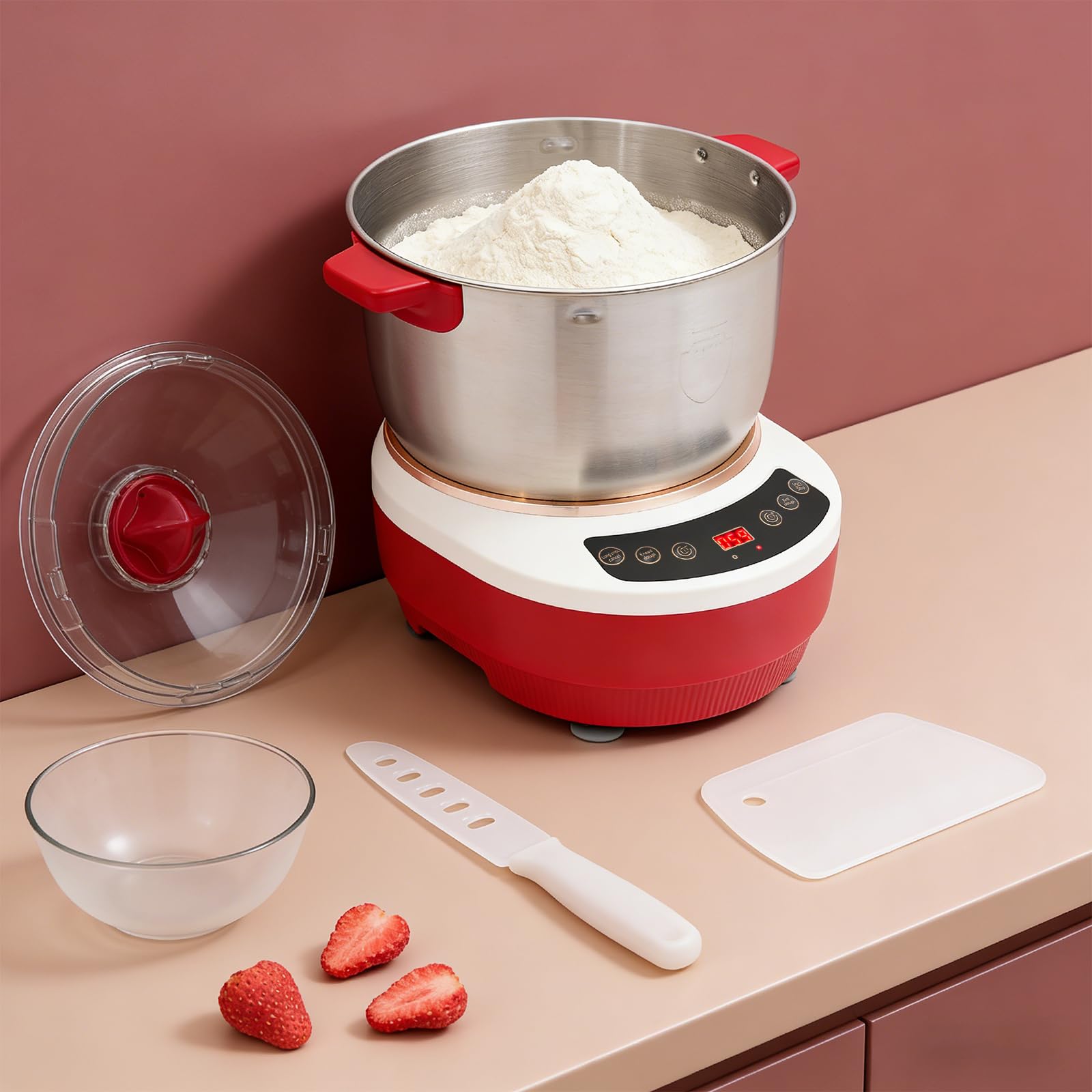 Teigmaschine 7L mit Gärfunktion, Knetmaschine für Küche | Edelstahl Teigknetmaschine, Automatische , Küchenmaschine Pizzateig Brot Nudelteig, Timer, Fermentierfunktion, 3D Knetsystem